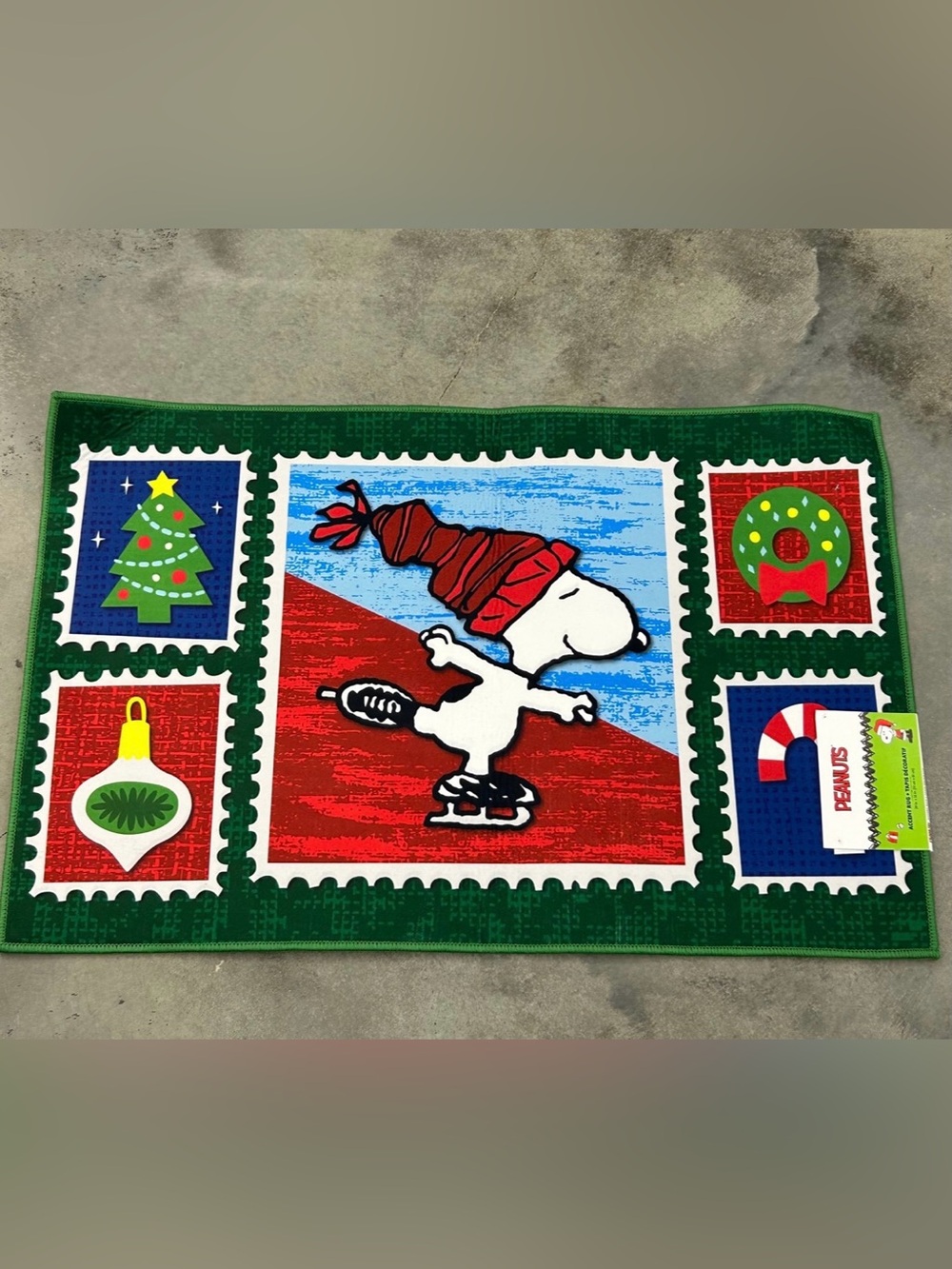 Peanuts Snoopy Christmas Stamps Non-Slip Accent Rug 20”x32”